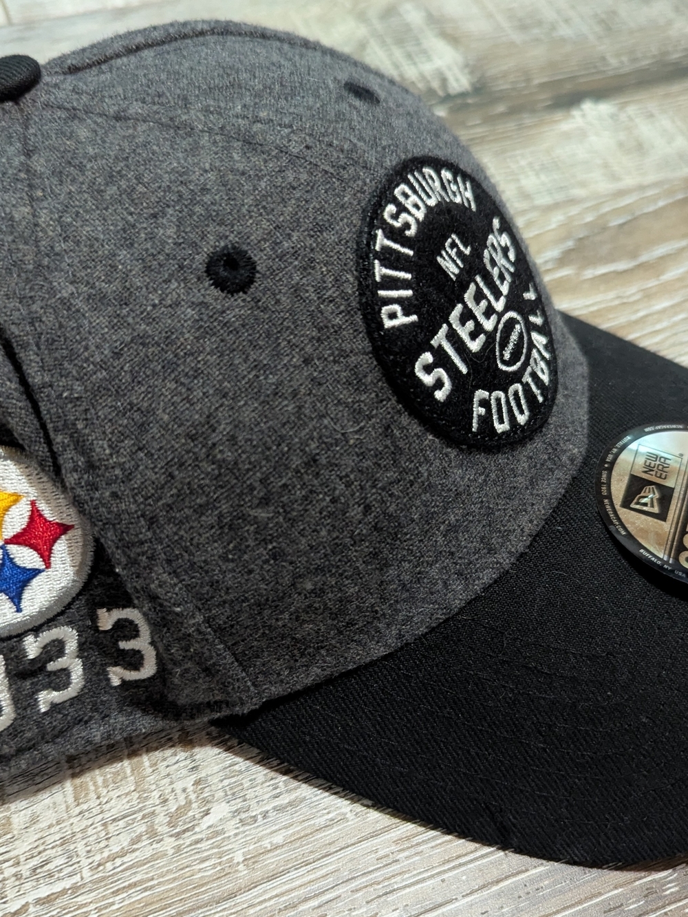 New Official Pittsburgh Steelers New Era 9FORTY 1933 Stretch Grey & Black Hat